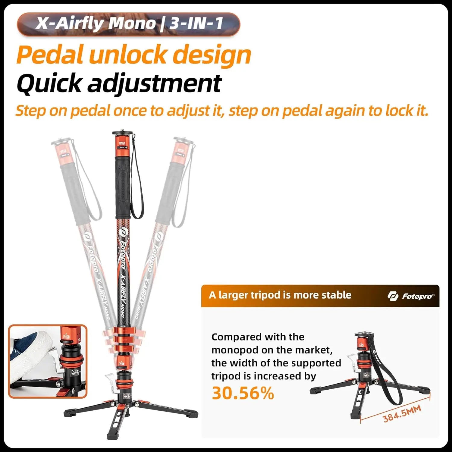 Fotopro X-Airfly Mono 3 in 1 Monopod - Gray