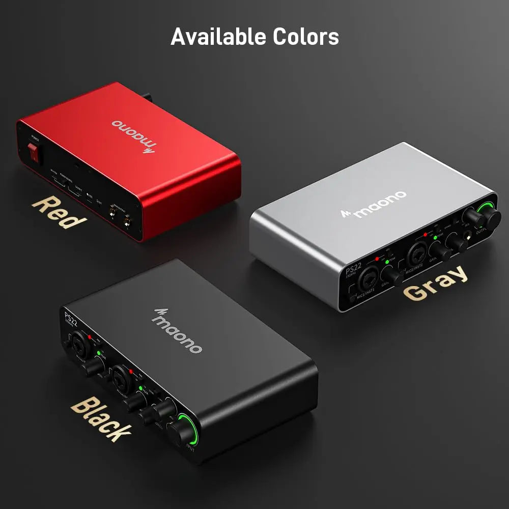 Maono PS22 Audio Interface for Recording, Music Production, Guitar - Black