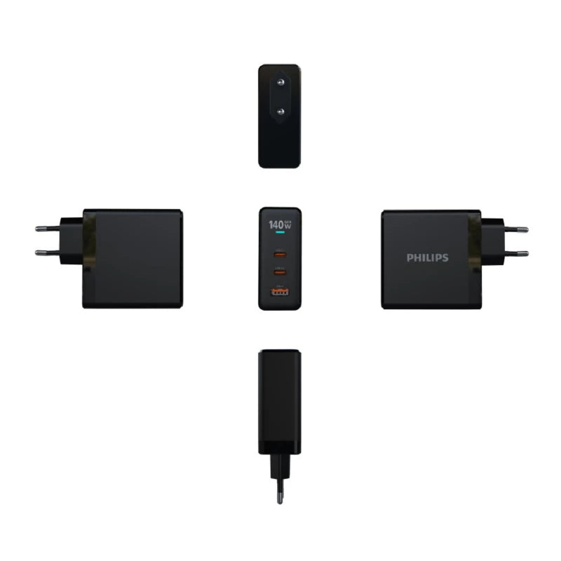 Philips DLP9714CB Wall Charger PD GaN 3port 140W, Charger for Laptop