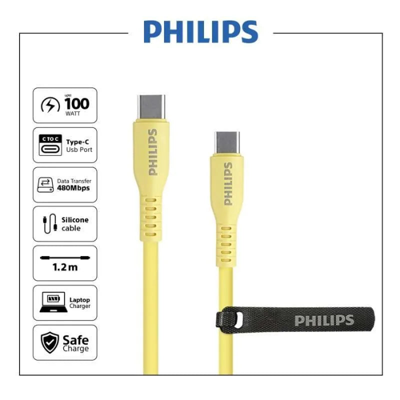 Philips DLC9530C USB Type-C to C Kabel Data Cable PD 100W 1.2M - Yellow