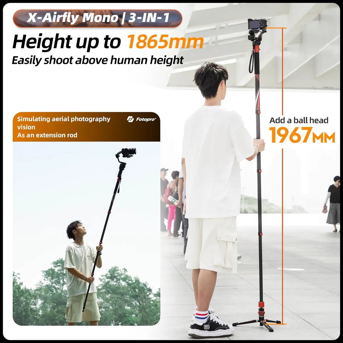Fotopro X-Airfly Mono 3 in 1 Monopod - Gray