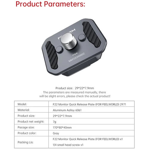 FALCAM F22 quick release plate for Feelworld monitor 2971