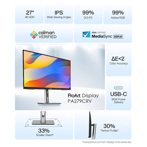 ASUS ProArt Display PA279CRV 27 4K HDR Professional Monitor - IPS, UHD (3840 x 2160), 99% DCI-P3/Adobe RGB