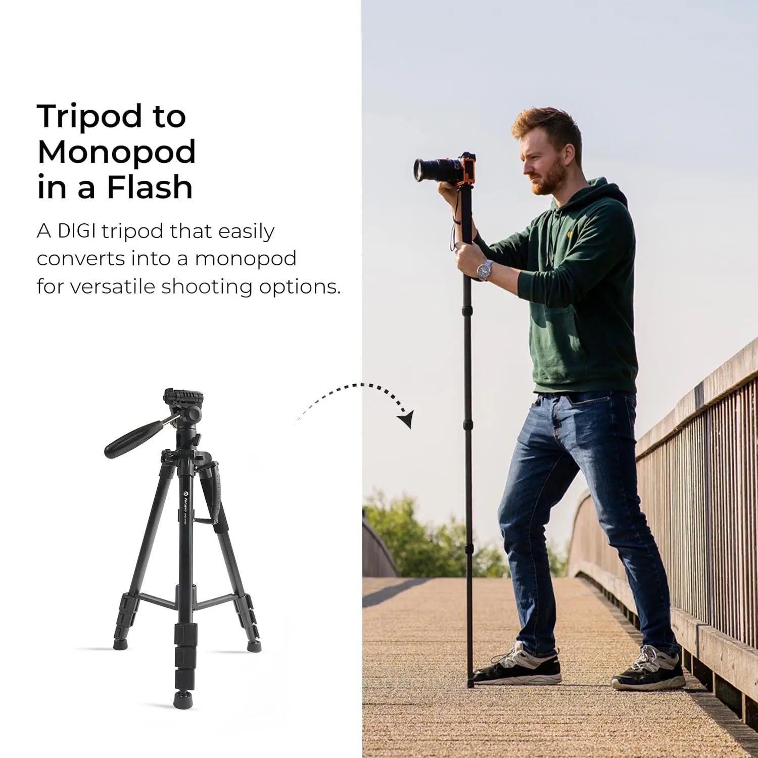 Fotopro DIGI-1003 6ft 2-in-1 Professional Aluminum Tripod with Horizontal Arm