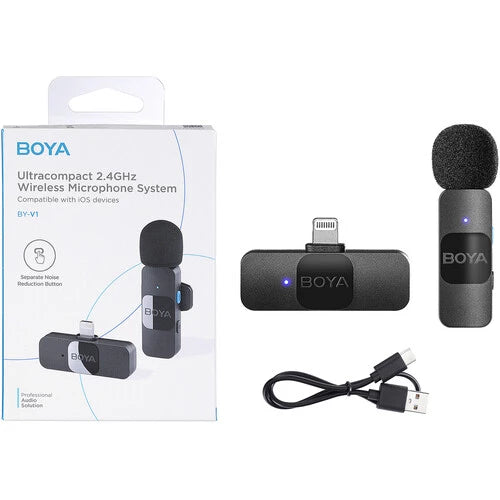 Boya BY-V1 Ultracompact Wireless Microphone System with Lightning Connector for iOS Devices (2.4 GHz)