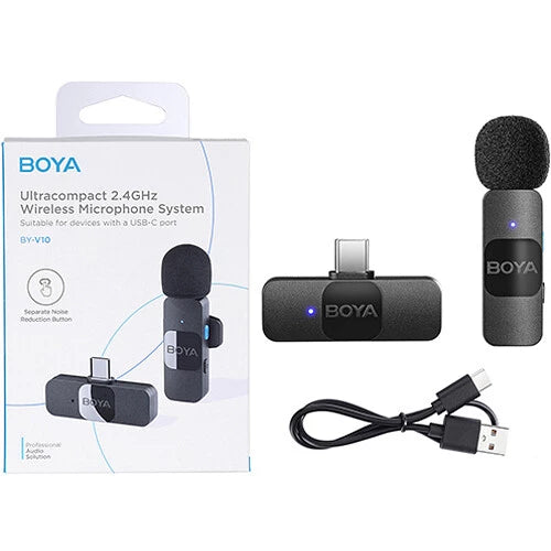 Boya BY-V10 Ultracompact Wireless Microphone System with USB-C Connector for Mobile Devices (2.4 GHz)