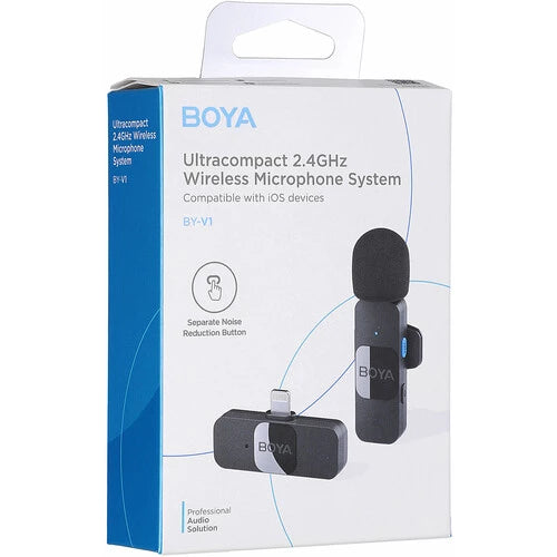 Boya BY-V1 Ultracompact Wireless Microphone System with Lightning Connector for iOS Devices (2.4 GHz)
