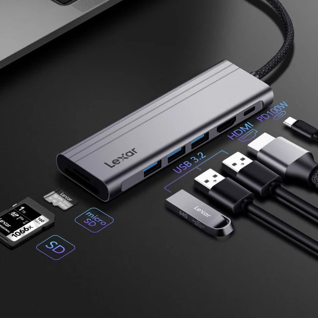 Lexar H31 7in1 USB C Hub HDMI SD/microSD Power Delivery 100W