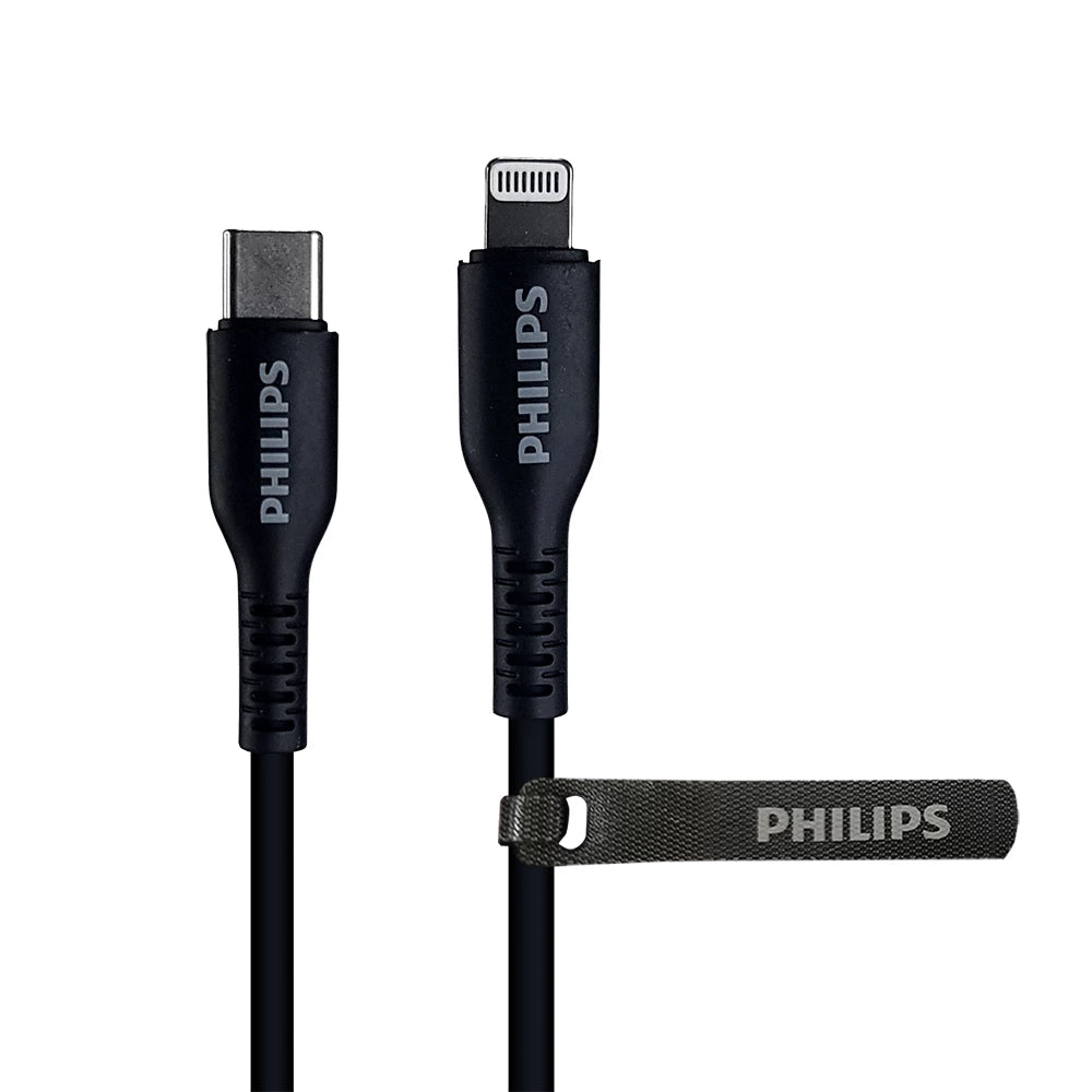 Philips DLC8631B USB-C to Lightning Cable 1.2M Soft Silicone Pastel Color - Black
