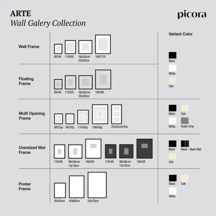 Picora Arte Multi Opening Frame 16R 40x50cm matted to 9-Opening Black