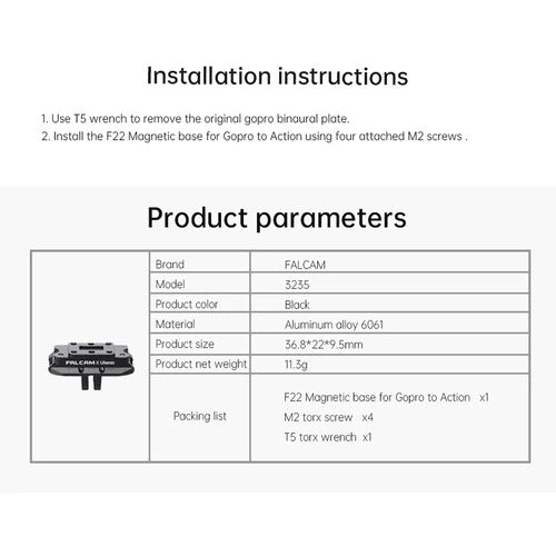 Falcam F22 Magnetic base for Gopro to Action 3235