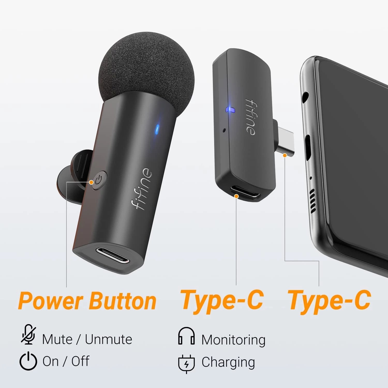 FIFINE M6 WIRELESS LAPEL MICROPHONE USB Type C Android