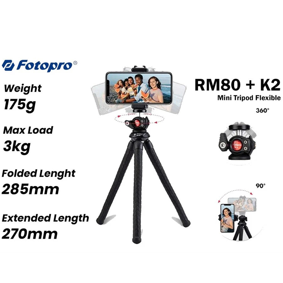 Fotopro RM80 Flexible Tripod with K2+SJ-86+GA-1