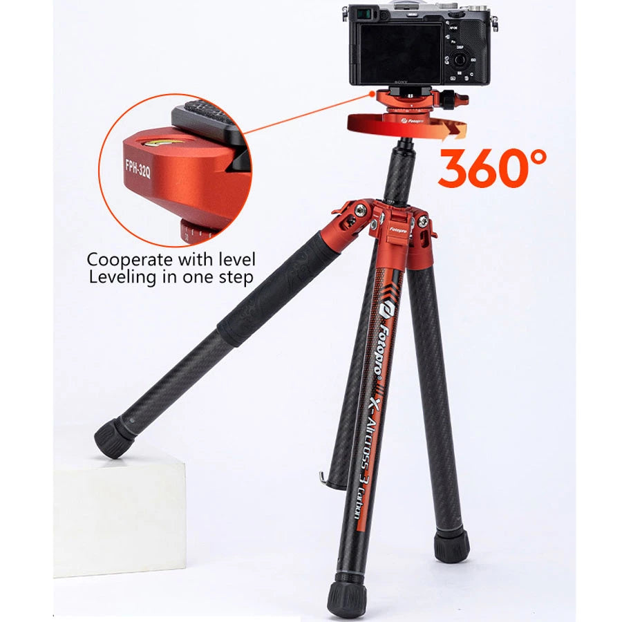 Fotopro X-Aircross 3 Orange Carbon Fiber Travel Tripod