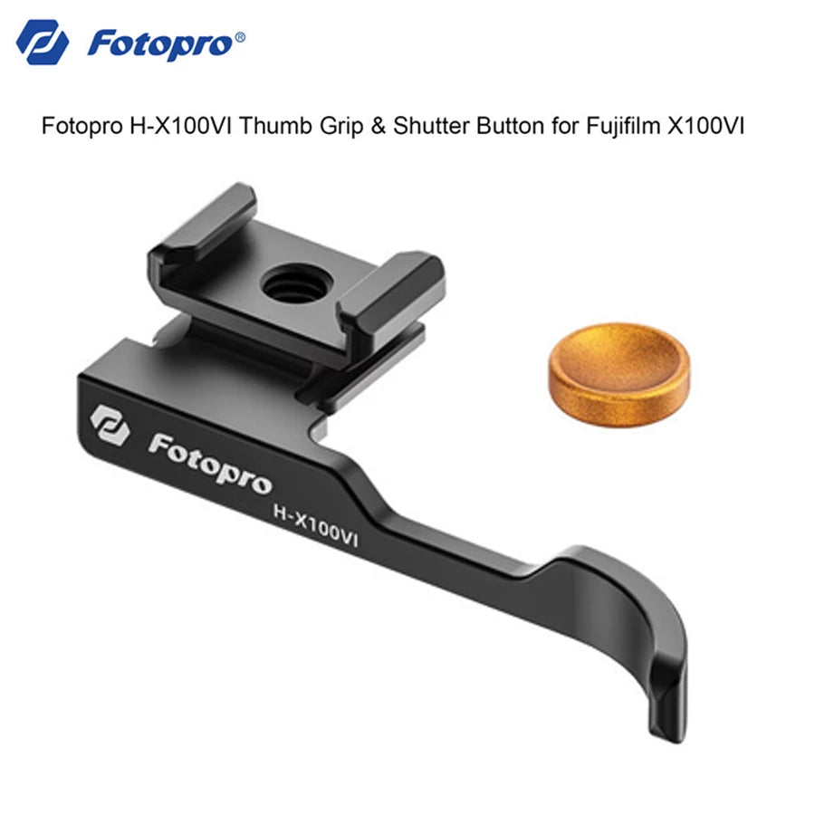 Fotopro H-X100VI Thumb Grip and Shutter Button for Fujifilm X100VI and X100V (Black+Gold)