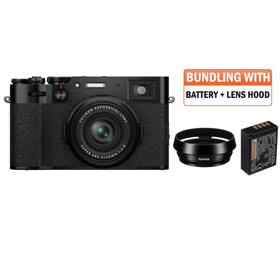 Fujifilm X100V Digital Camera (Black) Package with Battery NP-W126S & LH-X100 Lens Hood (Black)