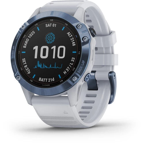 Garmin Fenix 6 Multisport GPS Smartwatch 47mm Pro Solar Cobalt Blue with Whitestone Band