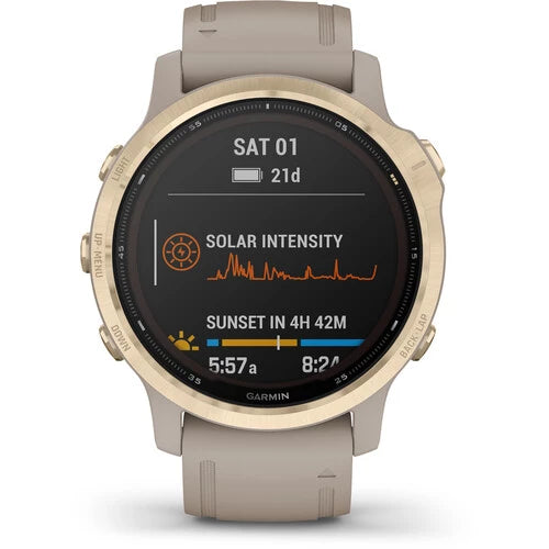 Garmin Fenix 6S Multisport GPS Smartwatch 42mm Pro Solar Light Gold with Shale Gray Band