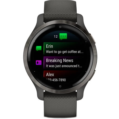 Garmin Venu 2S - Slate Stainless Steel Bezel with Graphite Case and Silicone Band (AGA-010-02429-70)
