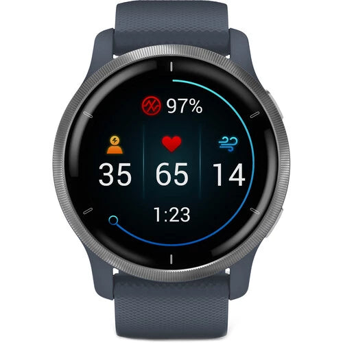 Garmin Venu 2 - Silver Stainless Steel Bezel with Granite Blue Case and Silicone Band (AGA-010-02430-70)