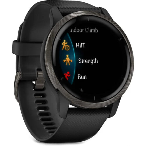 Garmin Venu 2 - Slate Stainless Steel Bezel with Black Case and Silicone Band (AGA-010-02430-71)