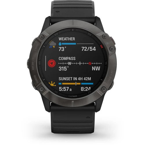 Garmin Fenix 6X Multisport GPS Smartwatch 51mm Pro Solar Titanium Carbon Gray DLC with Black Band