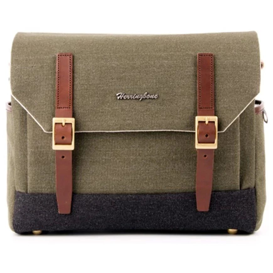 Herringbone Postman Medium Canvas Camera Shoulder Bag Olive