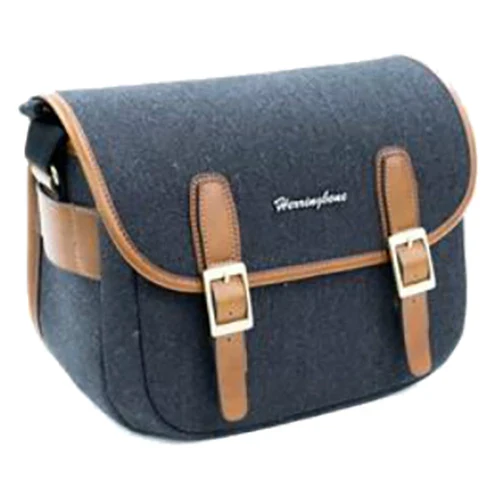 Herringbone Maniere Small Canvas Camera Shoulder Bag Navy
