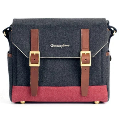 Herringbone Postman Small Canvas Camera Shoulder Bag Black