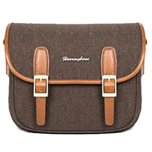 Herringbone Maniere Small Canvas Camera Shoulder Bag Brown