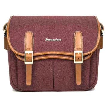 Herringbone Maniere Medium Canvas Camera Shoulder Bag Wine