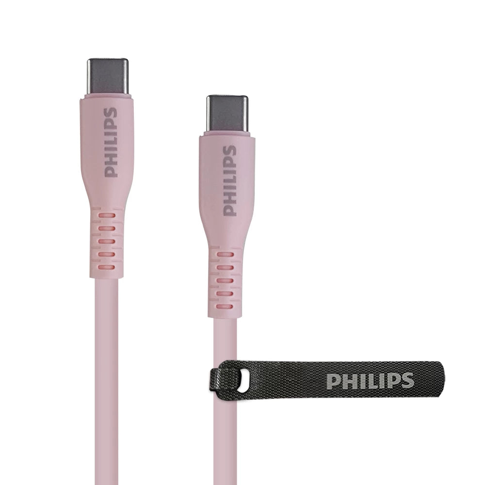 Philips DLC8601P USB-C to C Soft Silicone Cable PD 60W 1.2M Pastel Color - Pink