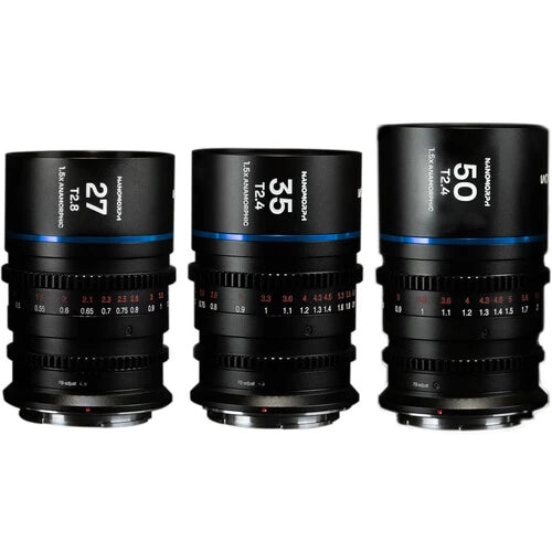 Laowa Nanomorph S35 Prime 3-Lens Bundle (27mm, 35mm, 50mm) (Blue) - ARRI PL / Canon EF