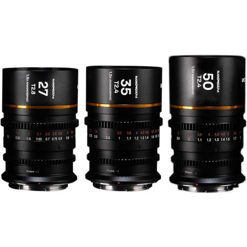 Laowa Nanomorph S35 Prime 3-Lens Bundle (27mm, 35mm, 50mm) (Amber) - Arri PL / Canon EF