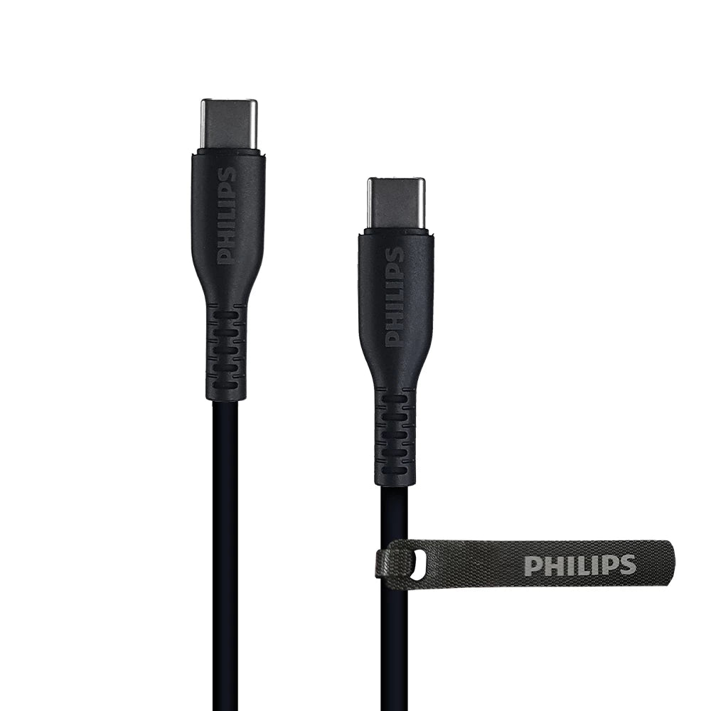 Philips DLC8601B USB-C to C Soft Silicone Cable PD 60W 1.2M Pastel Color - Black