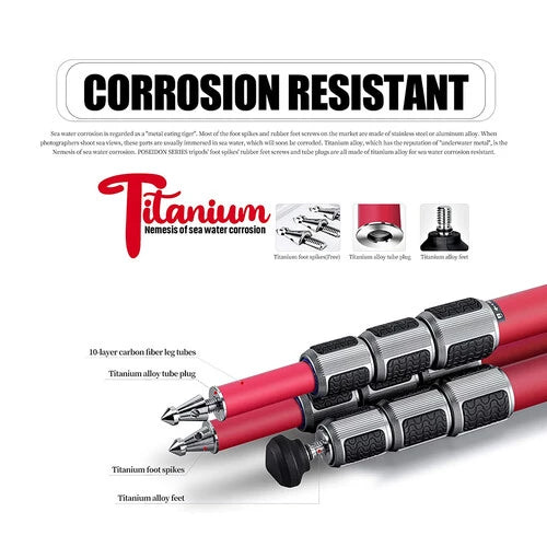 Leofoto LA-324C Tripod with LH-40 Red ATHENA