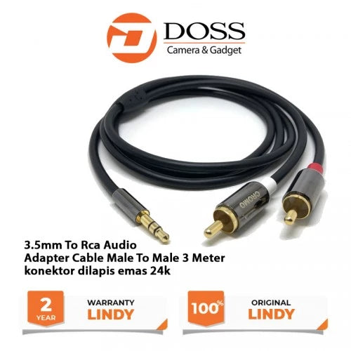 Lindy #92022 3.5mm To Rca Audio Adapter Cable Male To Male 3m