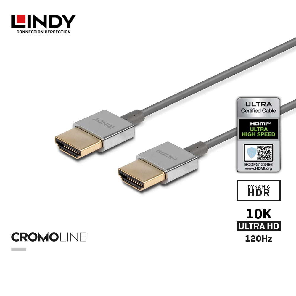Lindy #36775 CROMO Slim High Speed HDMI 2.1 Cable with Ethernet,0.5m