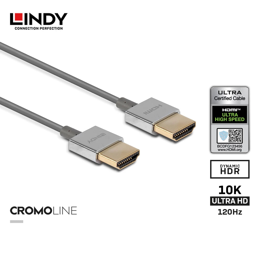 Lindy #36775 CROMO Slim High Speed HDMI 2.1 Cable with Ethernet,0.5m