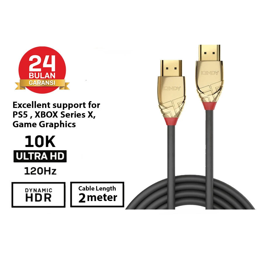 Lindy #37602 Ultra High Speed Gold Line Male to Male HDMI Cable 2m