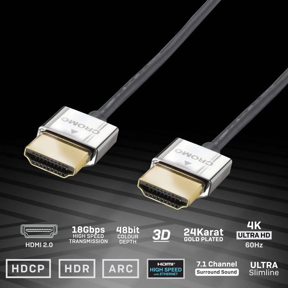 Lindy #41669 CROMO Slim High Speed HDMI Cable with Ethernet, 0.3m