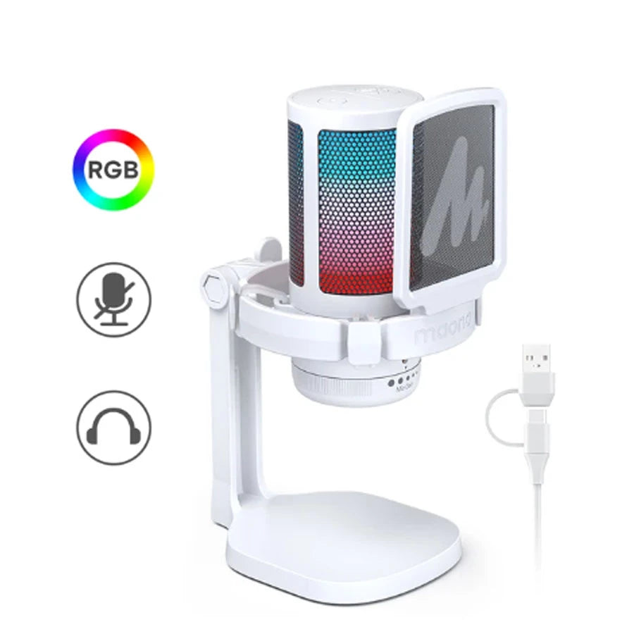 Maono DGM20 GamerWave Condenser USB Gaming RGB Microphone - White