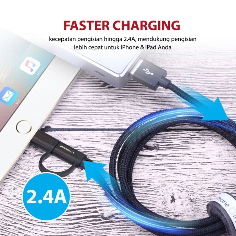 MICROPACK CABLE 2 IN 1 DATA AND CHARGING MFI 2,4AH BLACK (I-201.BLK)