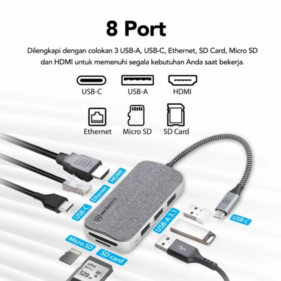 MICROPACK DATA CONVERTER FLASH 8 USB-C 8 IN 1 GRAY (MDC-8-GY)
