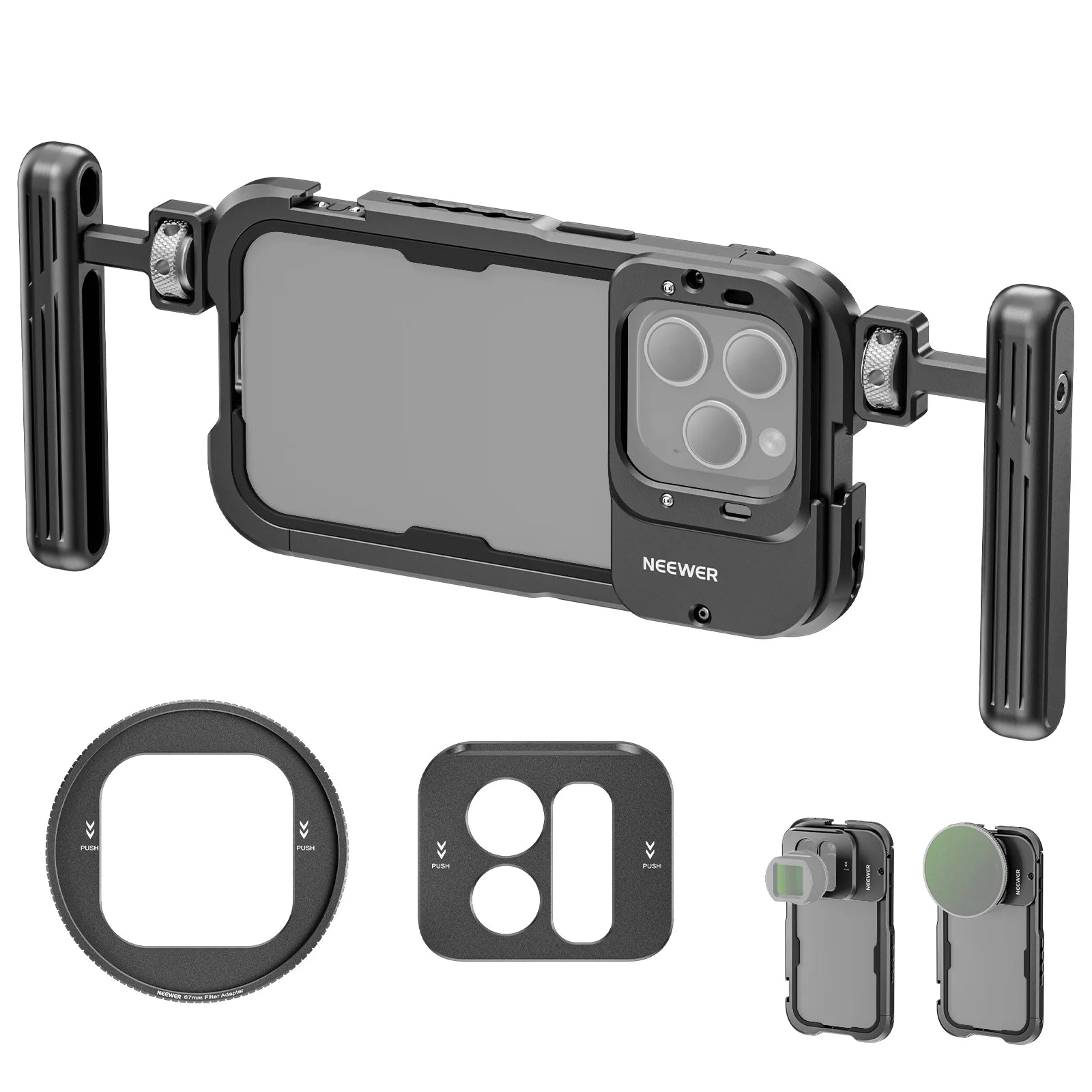 Neewer PA024K NEEWER HANDHELD CAGE With 67MM FILTER MOUNT&17MM LENS MOUNT FOR IPHONE 15 PRO MAX