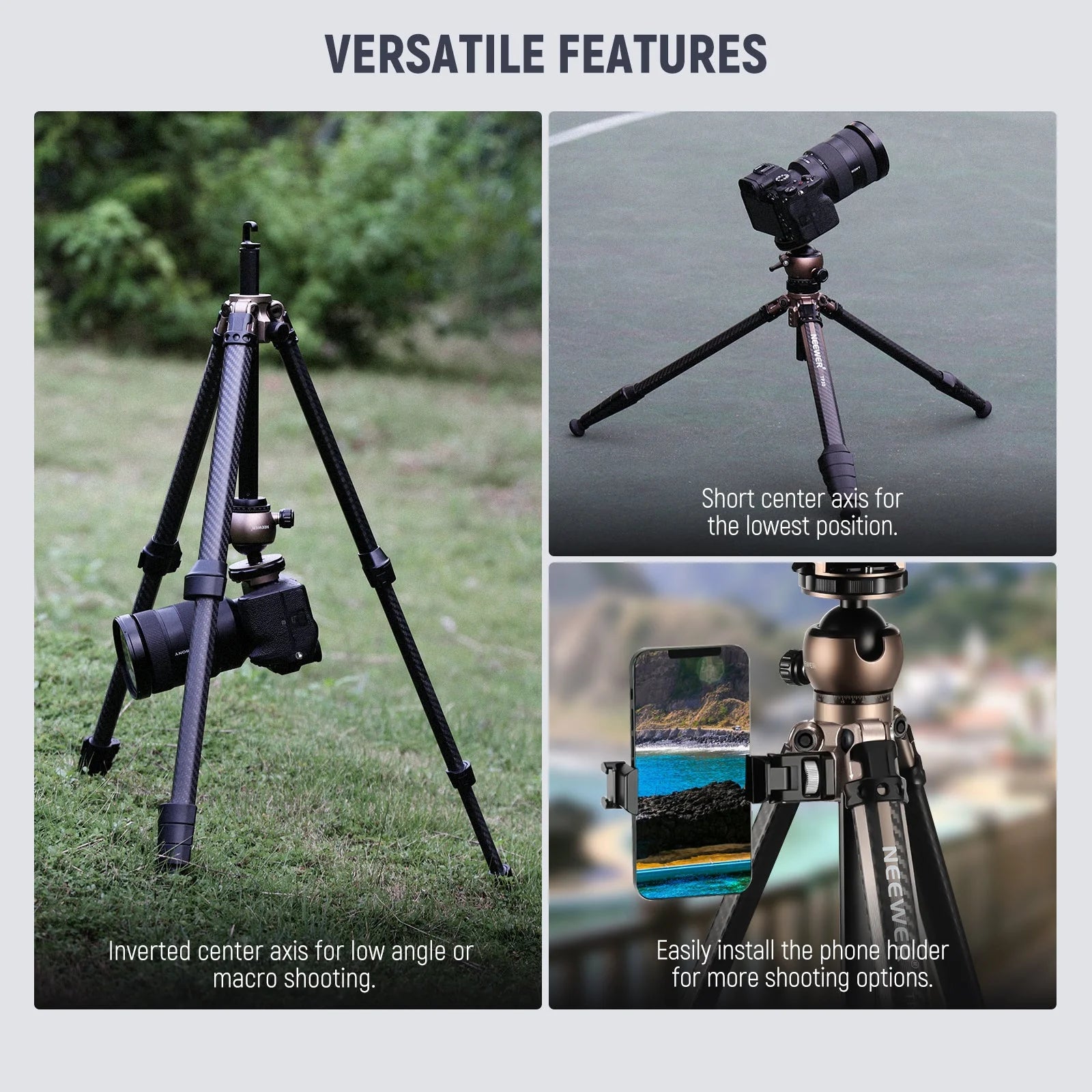 Neewer TP30 NEEWER CARBON FIBER TRAVEL TRIPOD, WITH 360 PANORAMA BALL HEAD