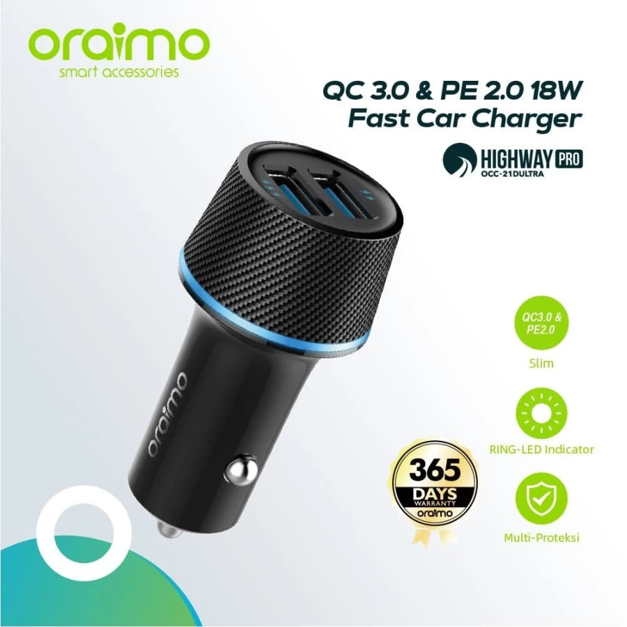 Oraimo OCC-21D Ultra Highway Pro QC 3.0 & PE 2.0 Car Charger