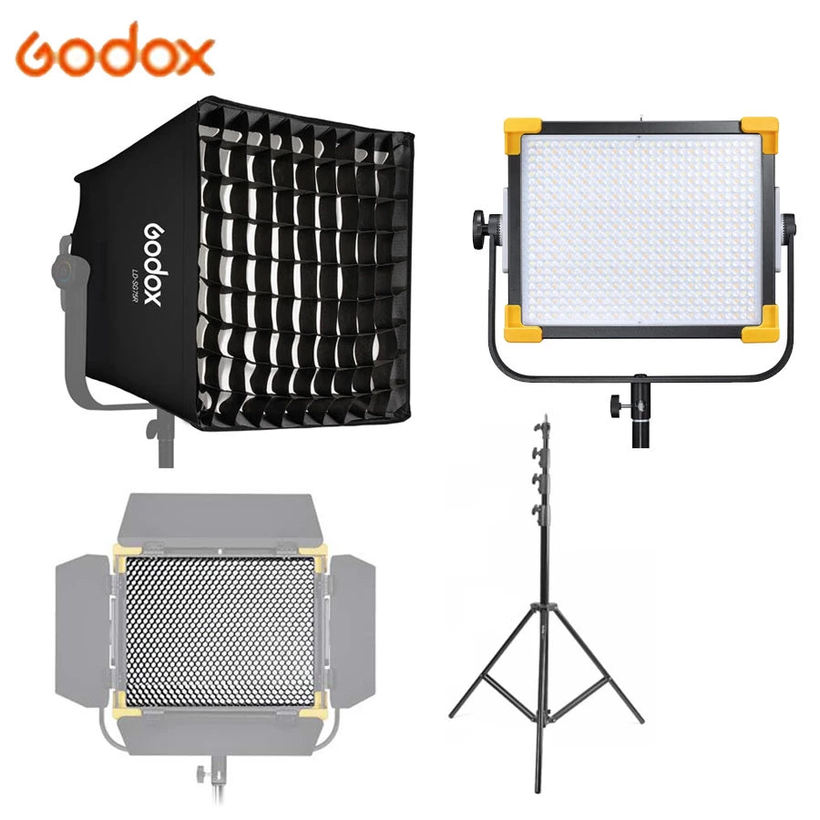 Paket Godox LED Panel LD75R (Godox LD75R + Godox LD-SG75R Softbox for LD75R + Godox HC-75 Honeycomb Grid + Godox 380F Heavy Duty Light Stand)