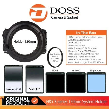 Paket H&Y Holder 150mm + Soft-GND1.2 + Reverse-GND0.9 + ND64 150mm + ND1000 150mm + Night Pure 150x150mm + Adapter Ring for Sony FE 12-24mm f2.8 GM