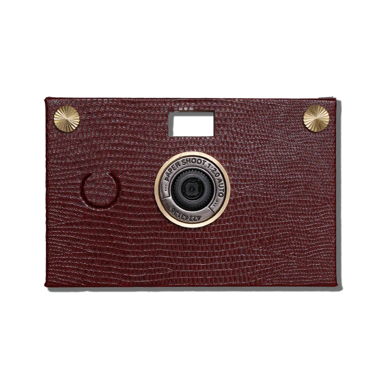 Paper Shoot Leather Texture Wooden Box Camera Set - Burgundy Red 18MP